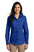 Port Authority LW100 Womens Carefree Stain Resistant Long Sleeve Button Down Shirt True Royal Blue Model Front