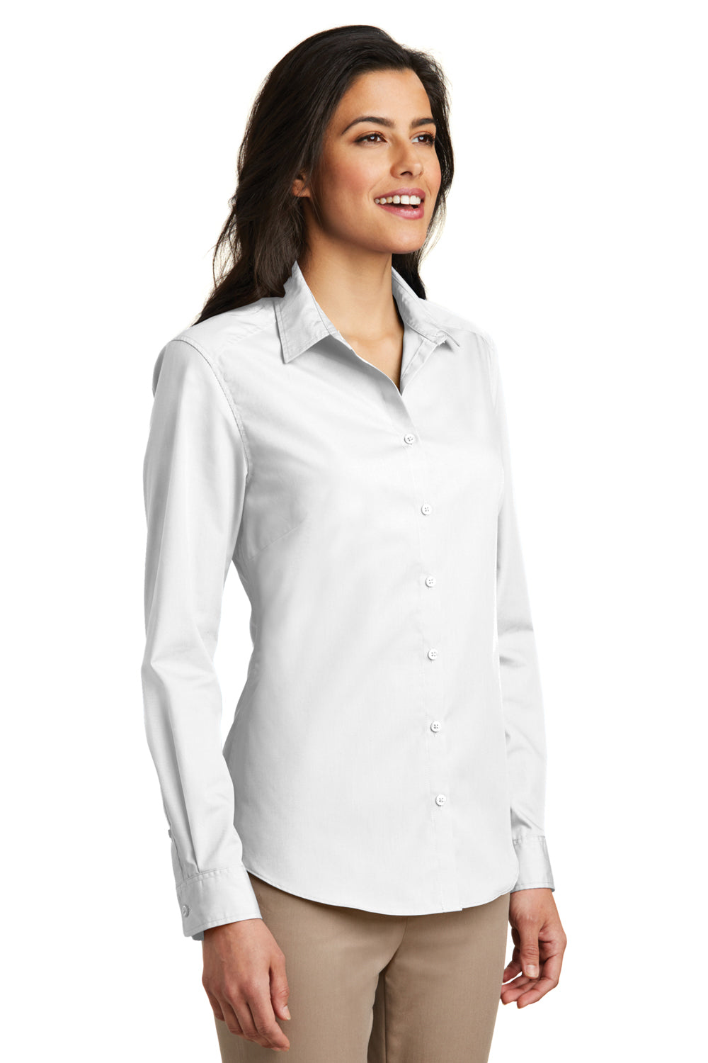 Port Authority LW100 Womens Carefree Stain Resistant Long Sleeve Button Down Shirt White Model 3q