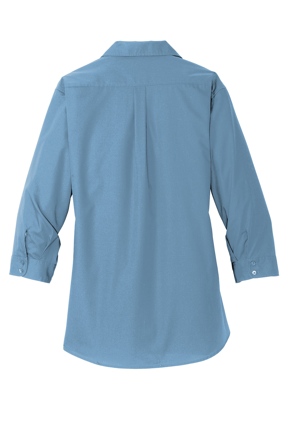 Port Authority LW102 Womens Carefree Stain Resistant 3/4 Sleeve Button Down Shirt Carolina Blue Flat Back