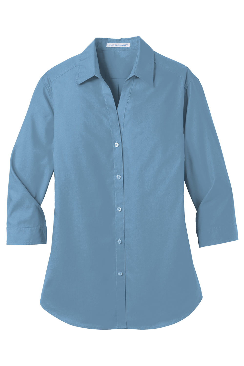 Port Authority LW102 Womens Carefree Stain Resistant 3/4 Sleeve Button Down Shirt Carolina Blue Flat Front