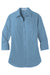 Port Authority LW102 Womens Carefree Stain Resistant 3/4 Sleeve Button Down Shirt Carolina Blue Flat Front