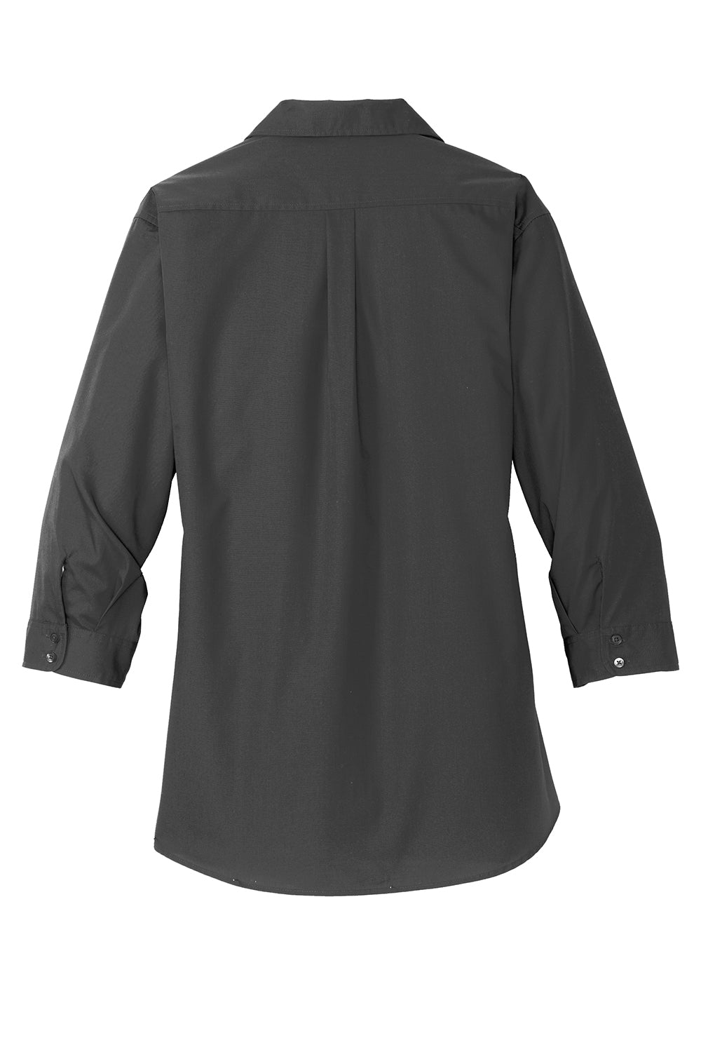 Port Authority LW102 Womens Carefree Stain Resistant 3/4 Sleeve Button Down Shirt Graphite Grey Flat Back