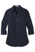 Port Authority LW102 Womens Carefree Stain Resistant 3/4 Sleeve Button Down Shirt River Navy Blue Flat Front