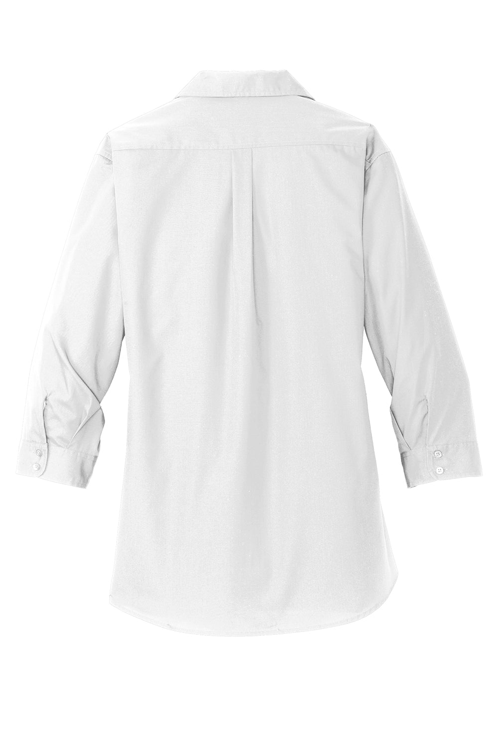 Port Authority LW102 Womens Carefree Stain Resistant 3/4 Sleeve Button Down Shirt White Flat Back