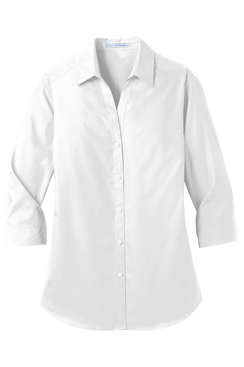 Port Authority LW102 Womens Carefree Stain Resistant 3/4 Sleeve Button Down Shirt White Flat Front