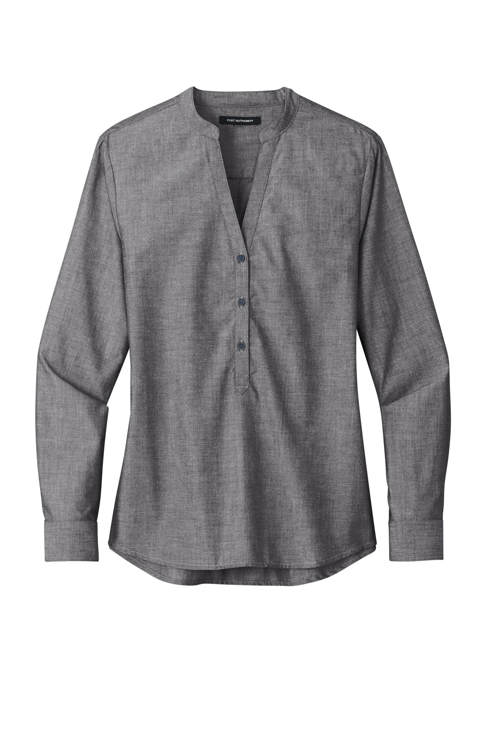 Port Authority LW382 Womens Chambray Easy Care Long Sleeve Button Down Shirt Deep Black Flat Front