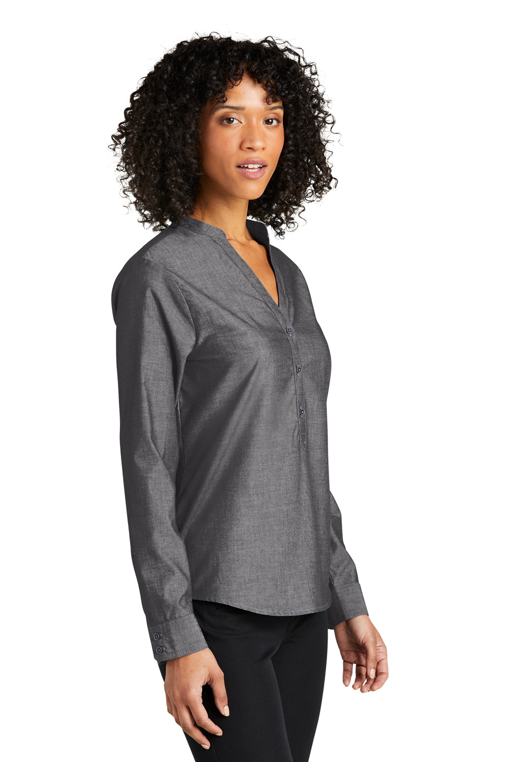 Port Authority LW382 Womens Chambray Easy Care Long Sleeve Button Down Shirt Deep Black Model 3q