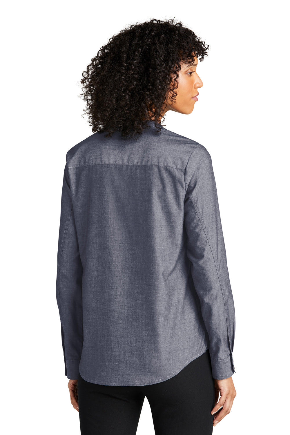 Port Authority LW382 Womens Chambray Easy Care Long Sleeve Button Down Shirt Estate Blue Model Back