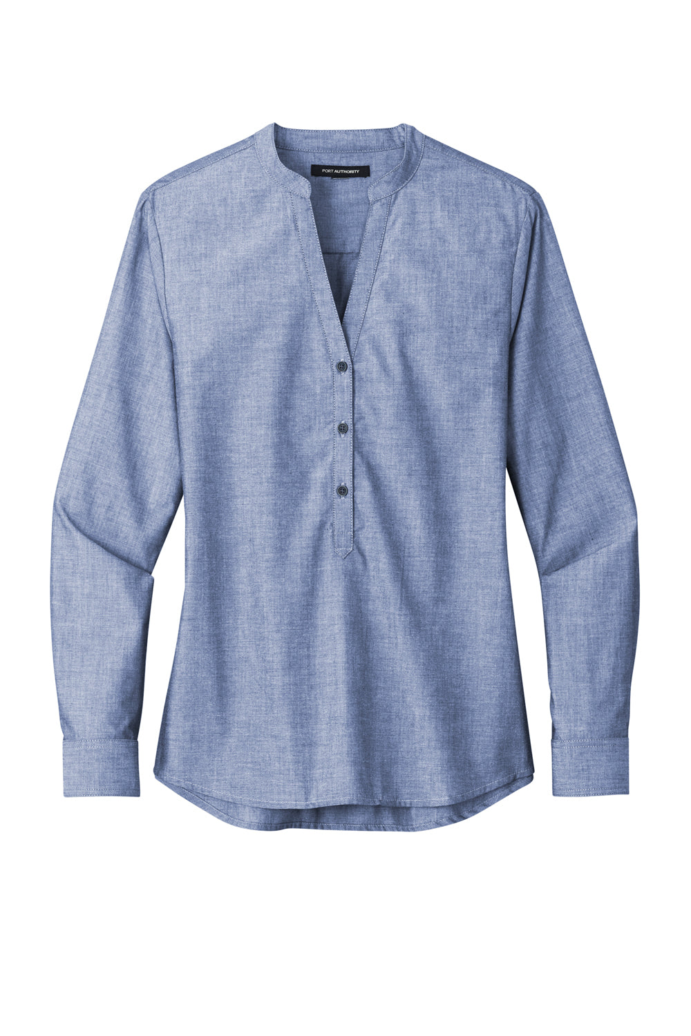 Port Authority LW382 Womens Chambray Easy Care Long Sleeve Button Down Shirt Moonlight Blue Flat Front