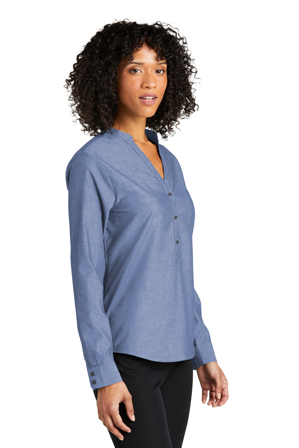 Port Authority LW382 Womens Chambray Easy Care Long Sleeve Button Down Shirt Moonlight Blue Model 3q