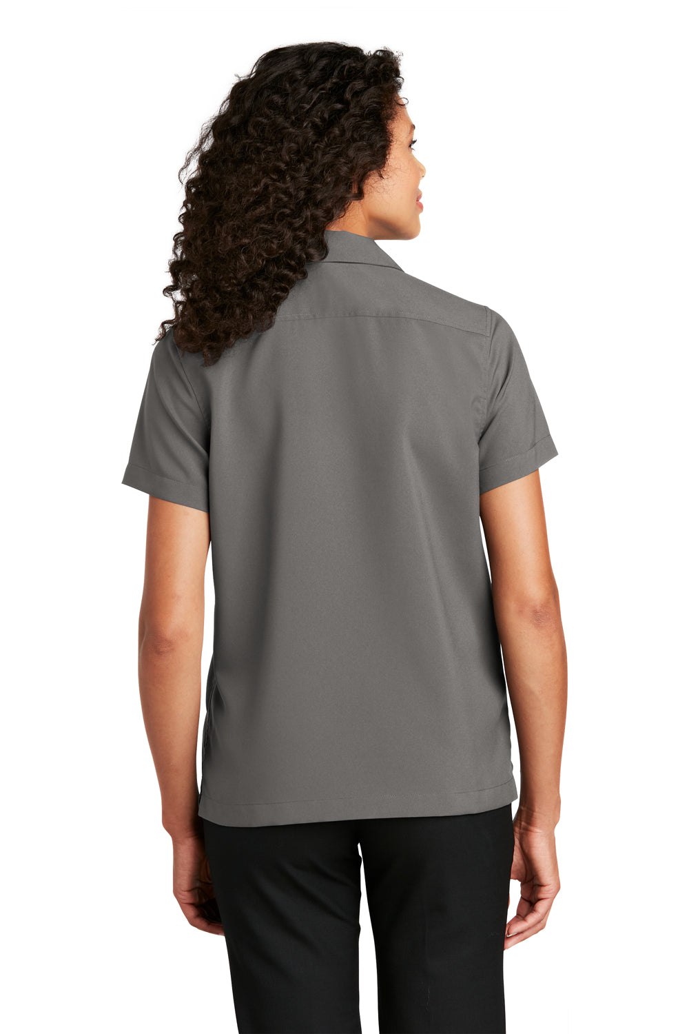 Port Authority LW400 Womens Performance Moisture Wicking Short Sleeve Button Down Camp Shirt Graphite Grey Model Back