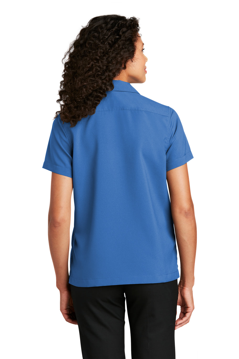 Port Authority LW400 Womens Performance Moisture Wicking Short Sleeve Button Down Camp Shirt True Blue Model Back