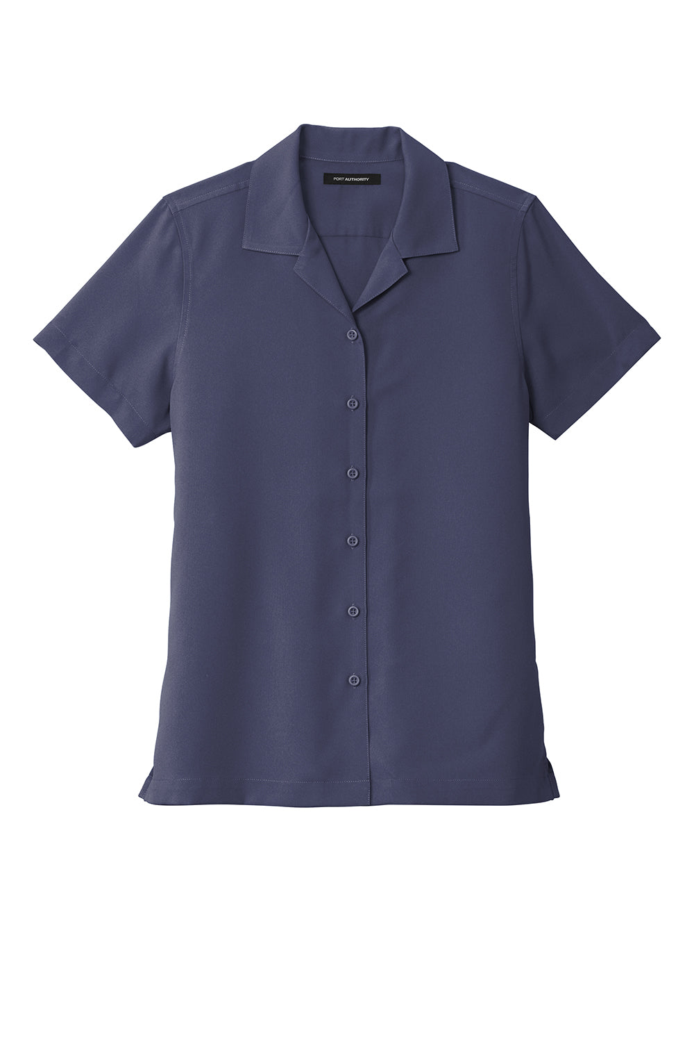 Port Authority LW400 Womens Performance Moisture Wicking Short Sleeve Button Down Camp Shirt True Navy Blue Flat Front