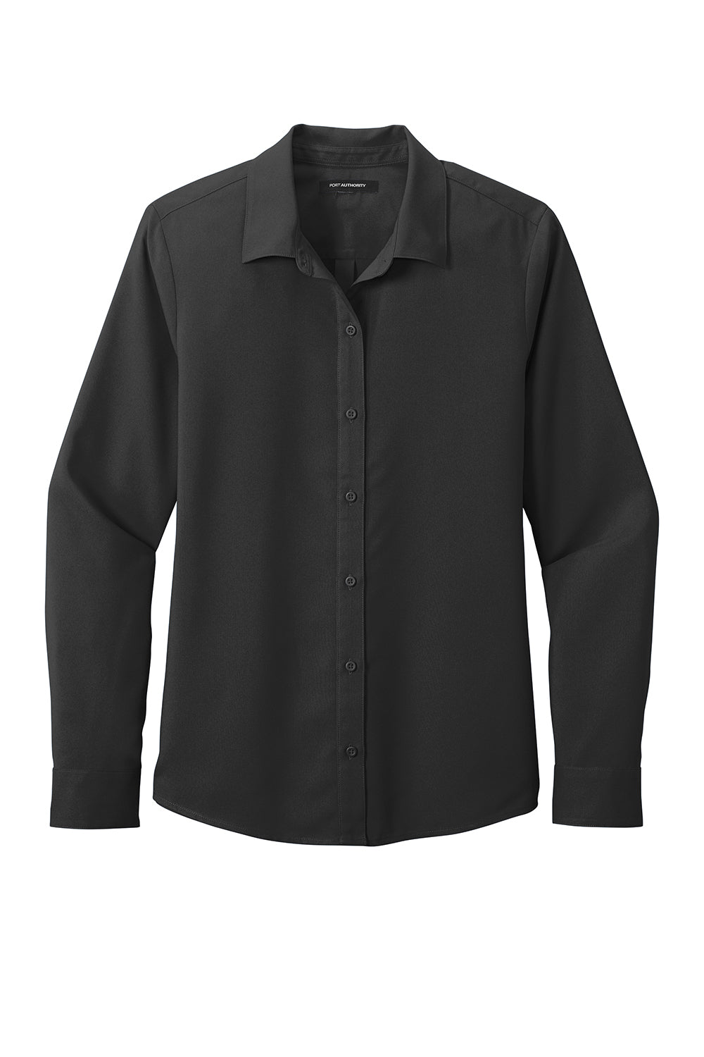 Port Authority LW401 Womens Performance Moisture Wicking Long Sleeve Button Down Shirt Black Flat Front