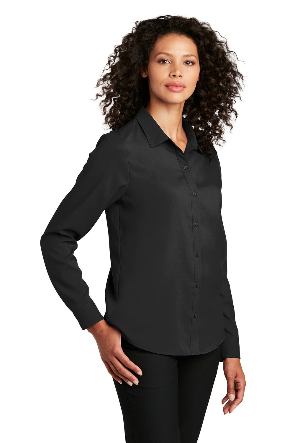 Port Authority LW401 Womens Performance Moisture Wicking Long Sleeve Button Down Shirt Black Model 3q