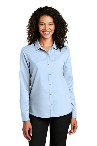 Port Authority LW401 Womens Performance Moisture Wicking Long Sleeve Button Down Shirt Cloud Blue Model Front