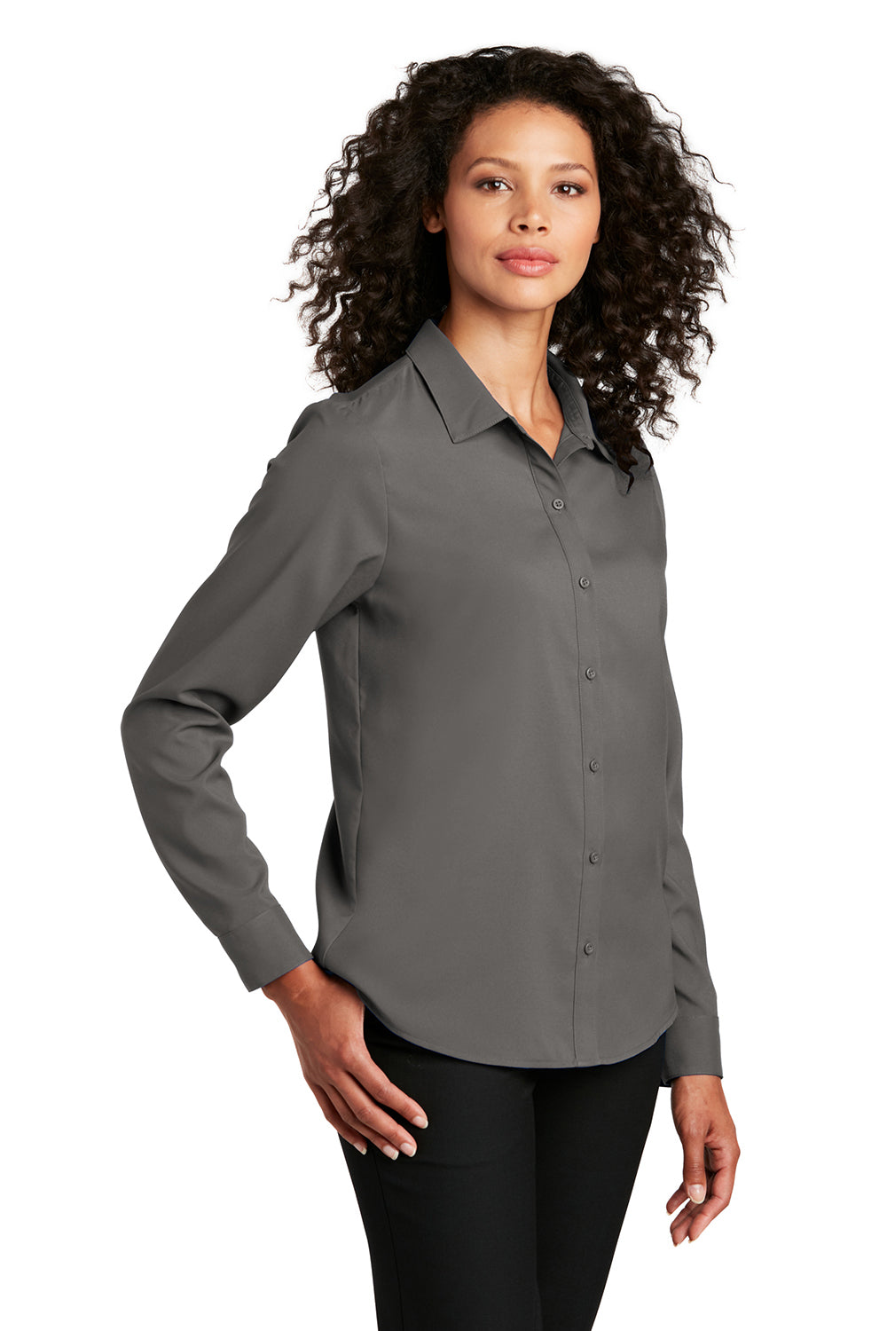 Port Authority LW401 Womens Performance Moisture Wicking Long Sleeve Button Down Shirt Graphite Grey Model 3q