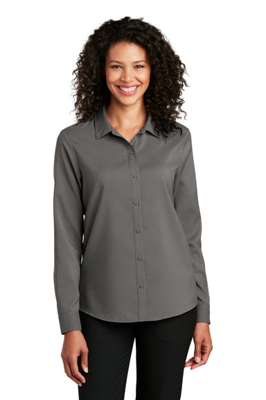 Port Authority LW401 Womens Performance Moisture Wicking Long Sleeve Button Down Shirt Graphite Grey Model Front