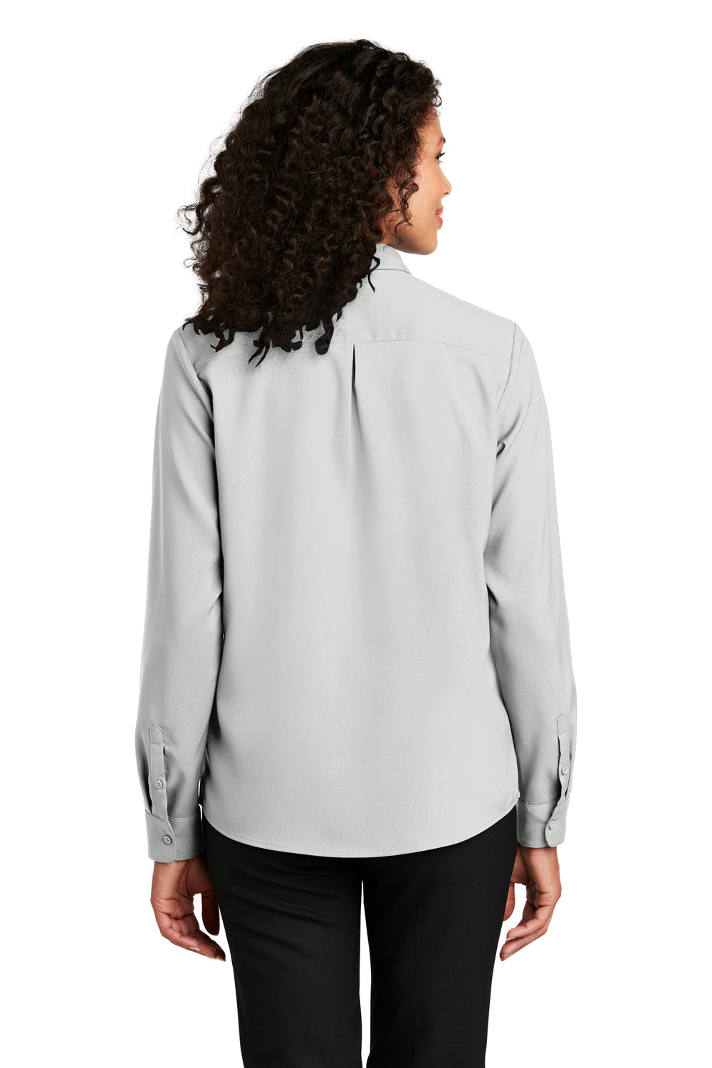 Port Authority LW401 Womens Performance Moisture Wicking Long Sleeve Button Down Shirt Silver Grey Model Back