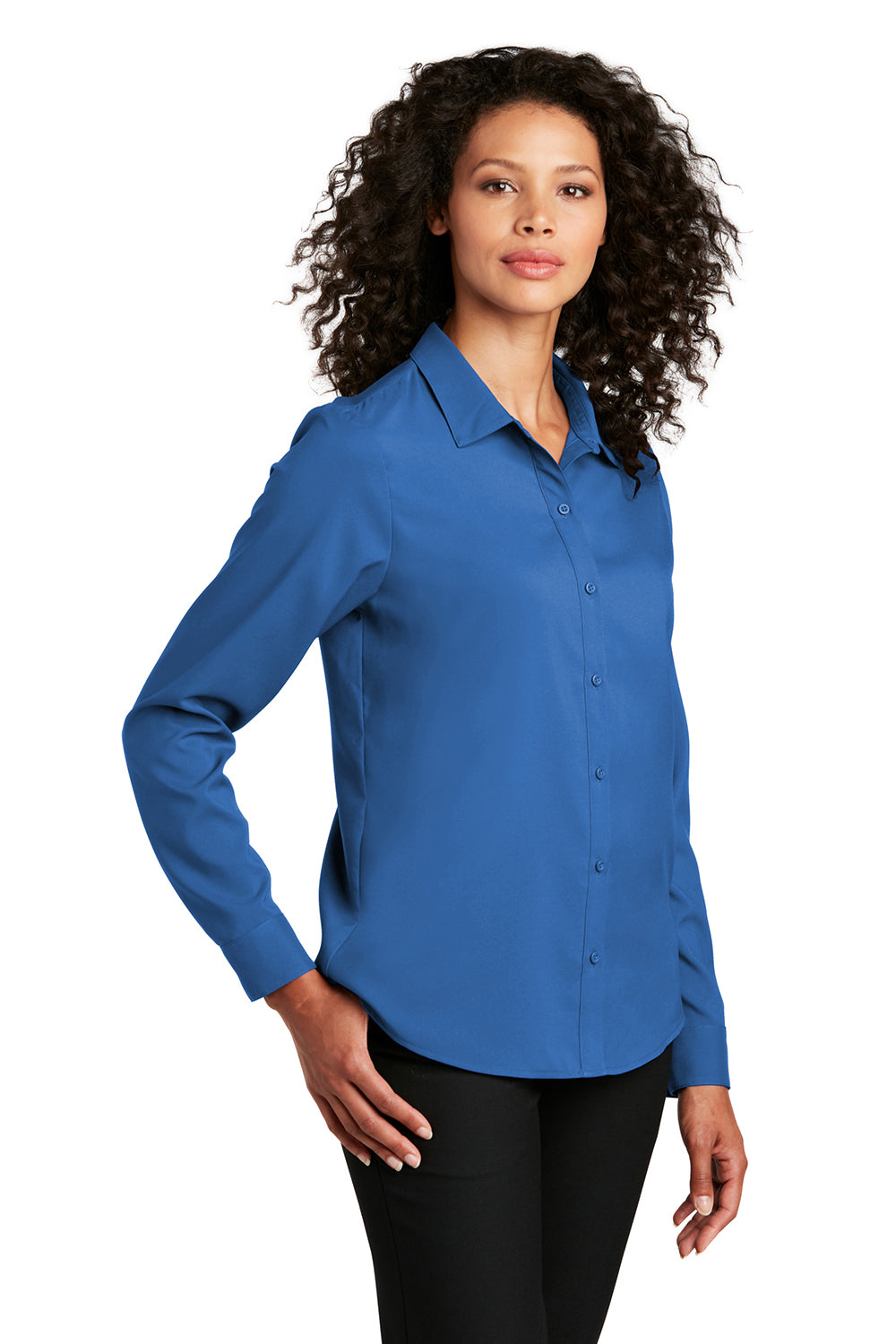 Port Authority LW401 Womens Performance Moisture Wicking Long Sleeve Button Down Shirt True Blue Model 3q