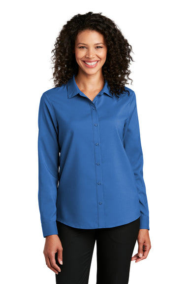 Port Authority LW401 Womens Performance Moisture Wicking Long Sleeve Button Down Shirt True Blue Model Front