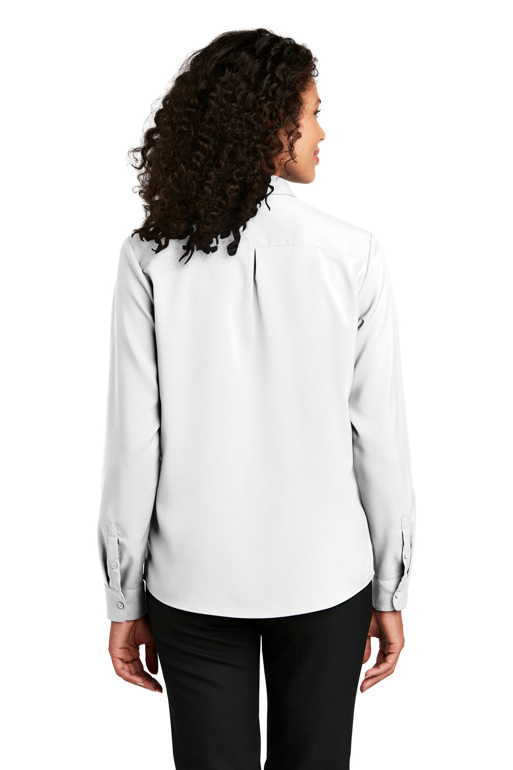 Port Authority LW401 Womens Performance Moisture Wicking Long Sleeve Button Down Shirt White Model Back