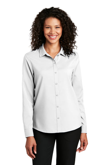 Port Authority LW401 Womens Performance Moisture Wicking Long Sleeve Button Down Shirt White Model Front