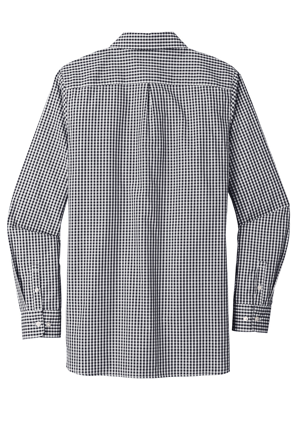 Port Authority LW644 Womens Broadcloth Gingham Wrinkle Resistant Long Sleeve Button Down Shirt Black/White Flat Back