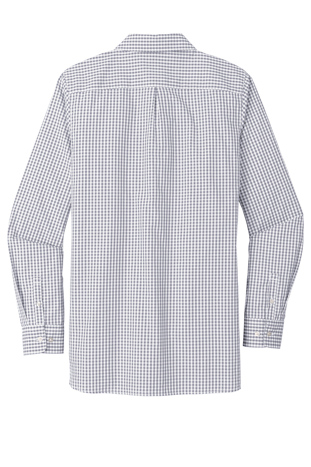 Port Authority LW644 Womens Broadcloth Gingham Wrinkle Resistant Long Sleeve Button Down Shirt Gusty Grey/White Flat Back