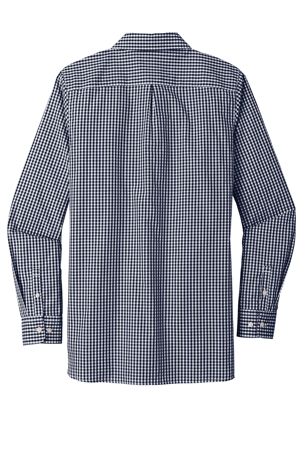 Port Authority LW644 Womens Broadcloth Gingham Wrinkle Resistant Long Sleeve Button Down Shirt True Navy Blue/White Flat Back