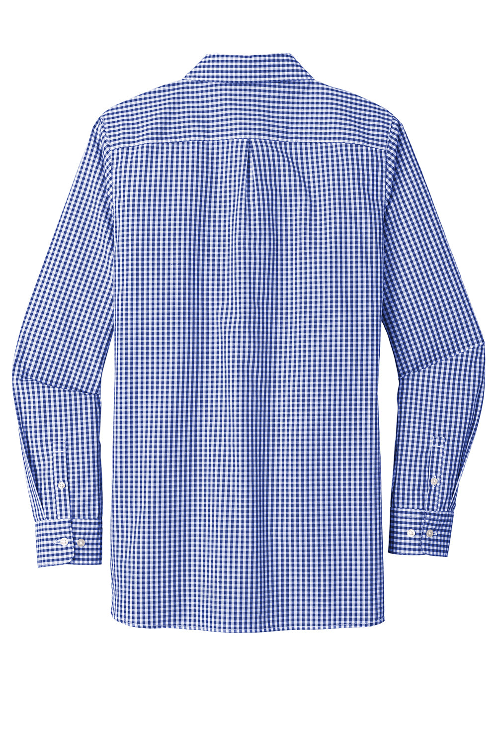 Port Authority LW644 Womens Broadcloth Gingham Wrinkle Resistant Long Sleeve Button Down Shirt True Royal Blue/White Flat Back