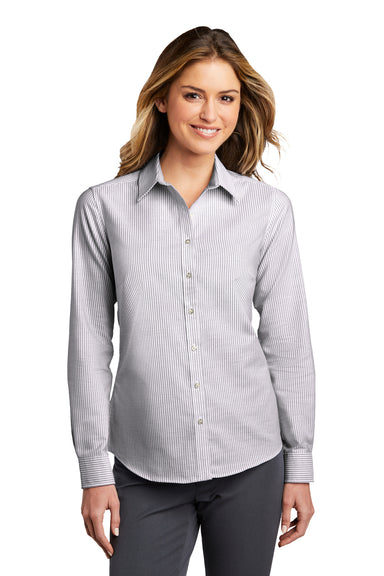 Port Authority LW657 Womens SuperPro Wrinkle Resistant Long Sleeve Button Down Shirt Black/White Model Front