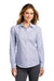 Port Authority LW657 Womens SuperPro Wrinkle Resistant Long Sleeve Button Down Shirt Oxford Blue/White Model Front