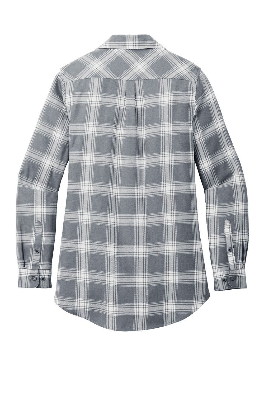 Port Authority LW668 Womens Flannel Long Sleeve Button Down Shirt Grey/Cream Open Plaid Flat Back