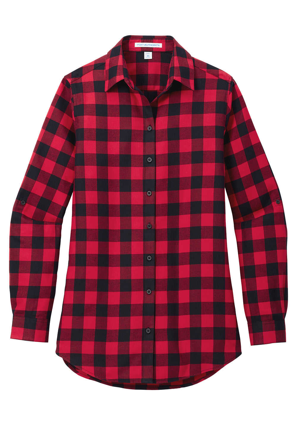 Port Authority LW668 Womens Flannel Long Sleeve Button Down Shirt Red/Black Buffalo Flat Front