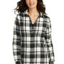 Port Authority Womens Flannel Long Sleeve Button Down Shirt - Snow White/Black