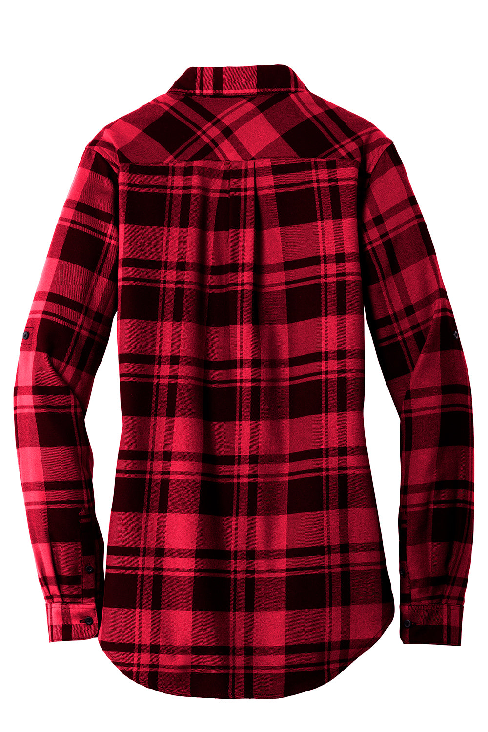 Port Authority LW668 Womens Flannel Long Sleeve Button Down Shirt Engine Red/Black Flat Back