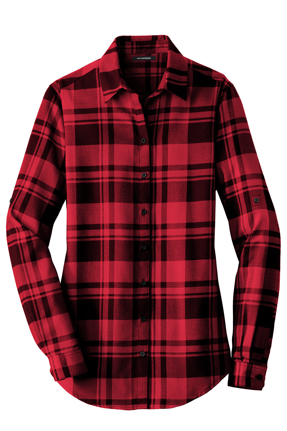 Port Authority LW668 Womens Flannel Long Sleeve Button Down Shirt Engine Red/Black Flat Front