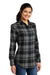 Port Authority LW668 Womens Flannel Long Sleeve Button Down Shirt Grey/Black Model 3q