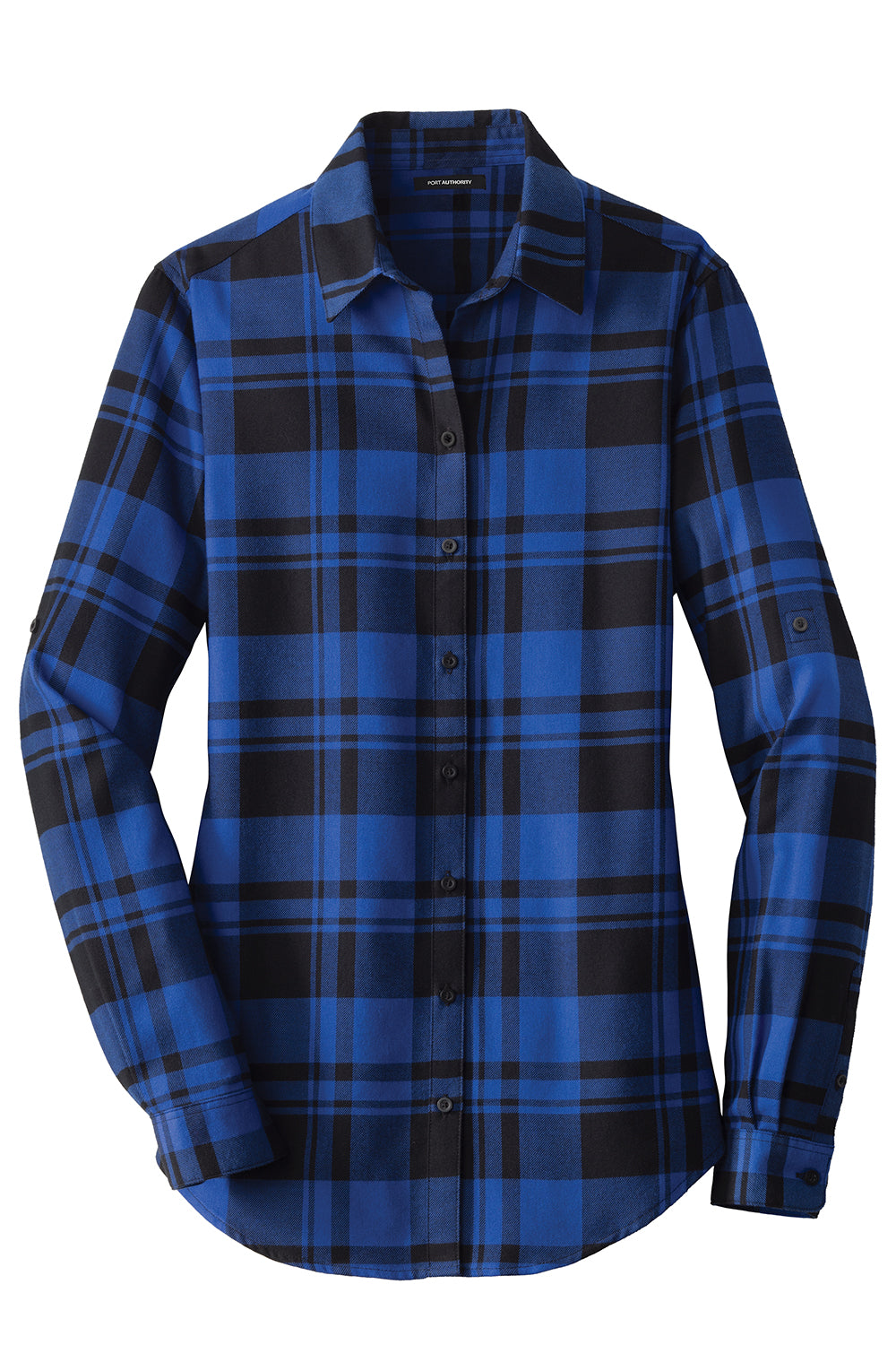 Port Authority LW668 Womens Flannel Long Sleeve Button Down Shirt Royal Blue/Black Flat Front