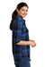 Port Authority LW668 Womens Flannel Long Sleeve Button Down Shirt Royal Blue/Black Model Side