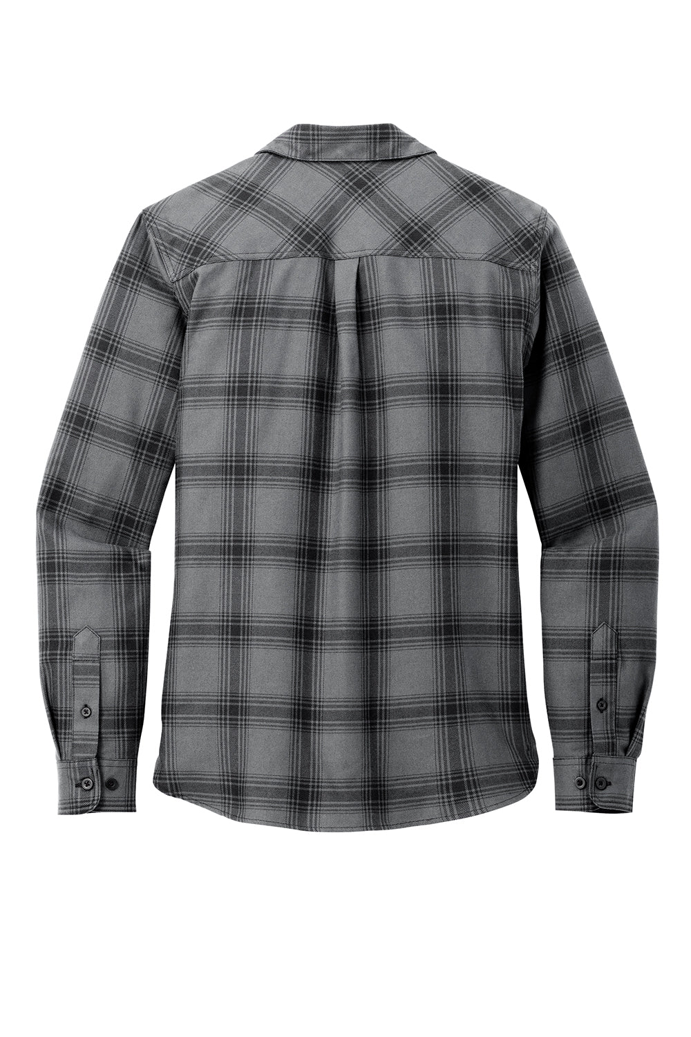 Port Authority LW669 Womens Plaid Flannel Long Sleeve Button Down Shirt w/ Double Pockets Grey/Black Plaid Flat Back