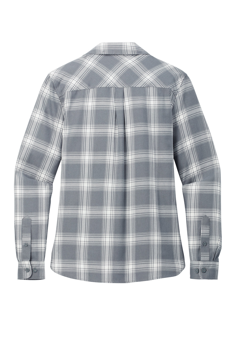 Port Authority LW669 Womens Plaid Flannel Long Sleeve Button Down Shirt w/ Double Pockets Grey/Cream Plaid Flat Back