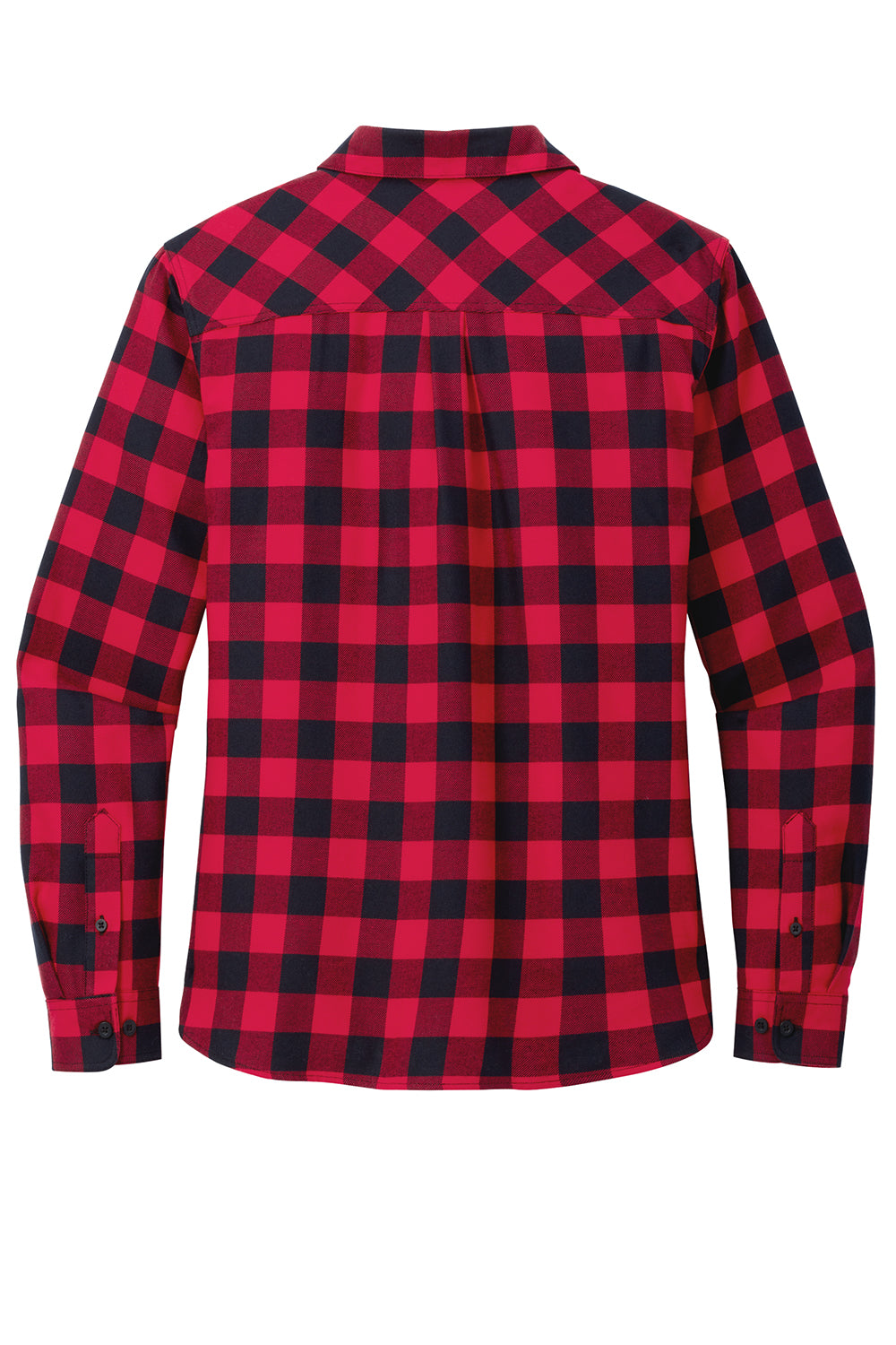 Port Authority LW669 Womens Plaid Flannel Long Sleeve Button Down Shirt w/ Double Pockets Red/Black Buffalo Flat Back