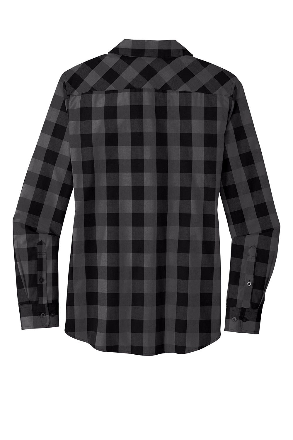 Port Authority LW670 Womens Everyday Plaid Long Sleeve Button Down Shirt Black Flat Back