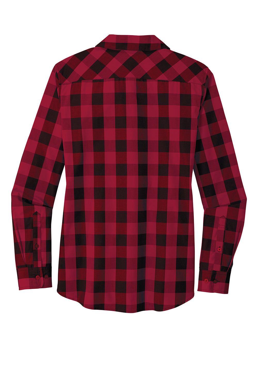 Port Authority LW670 Womens Everyday Plaid Long Sleeve Button Down Shirt Rich Red Flat Back