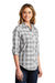 Port Authority LW670 Womens Everyday Plaid Long Sleeve Button Down Shirt Shadow Grey Model 3q