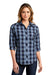 Port Authority LW670 Womens Everyday Plaid Long Sleeve Button Down Shirt True Navy Blue Model Front