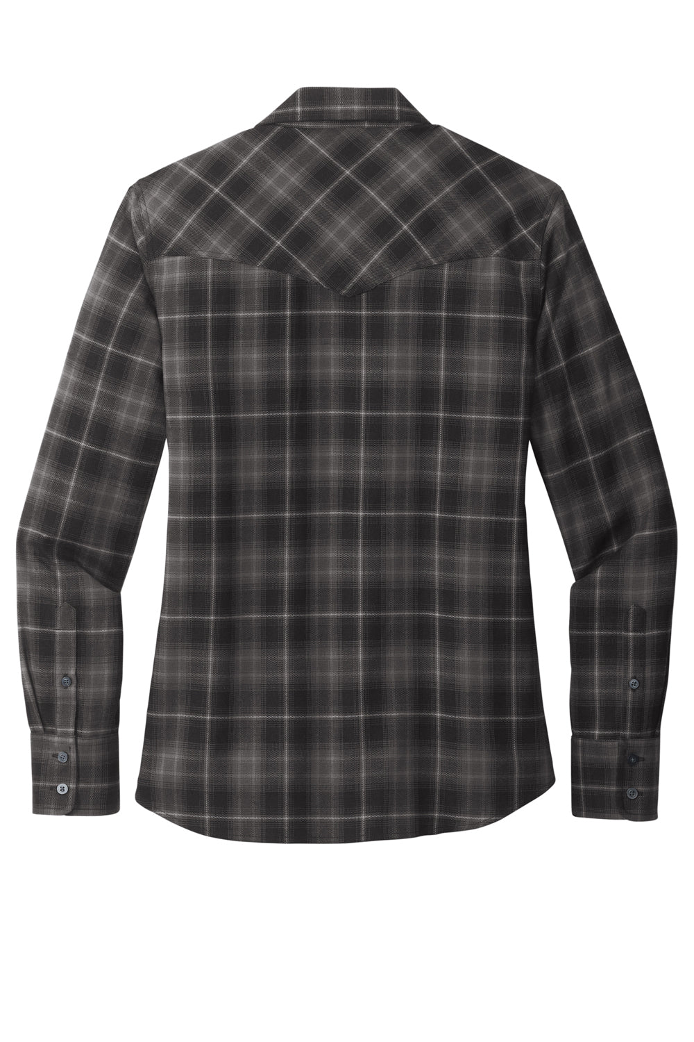 Port Authority LW672 Womens Ombre Plaid Long Sleeve Button Down Shirt w/ Double Pockets Deep Black Flat Back