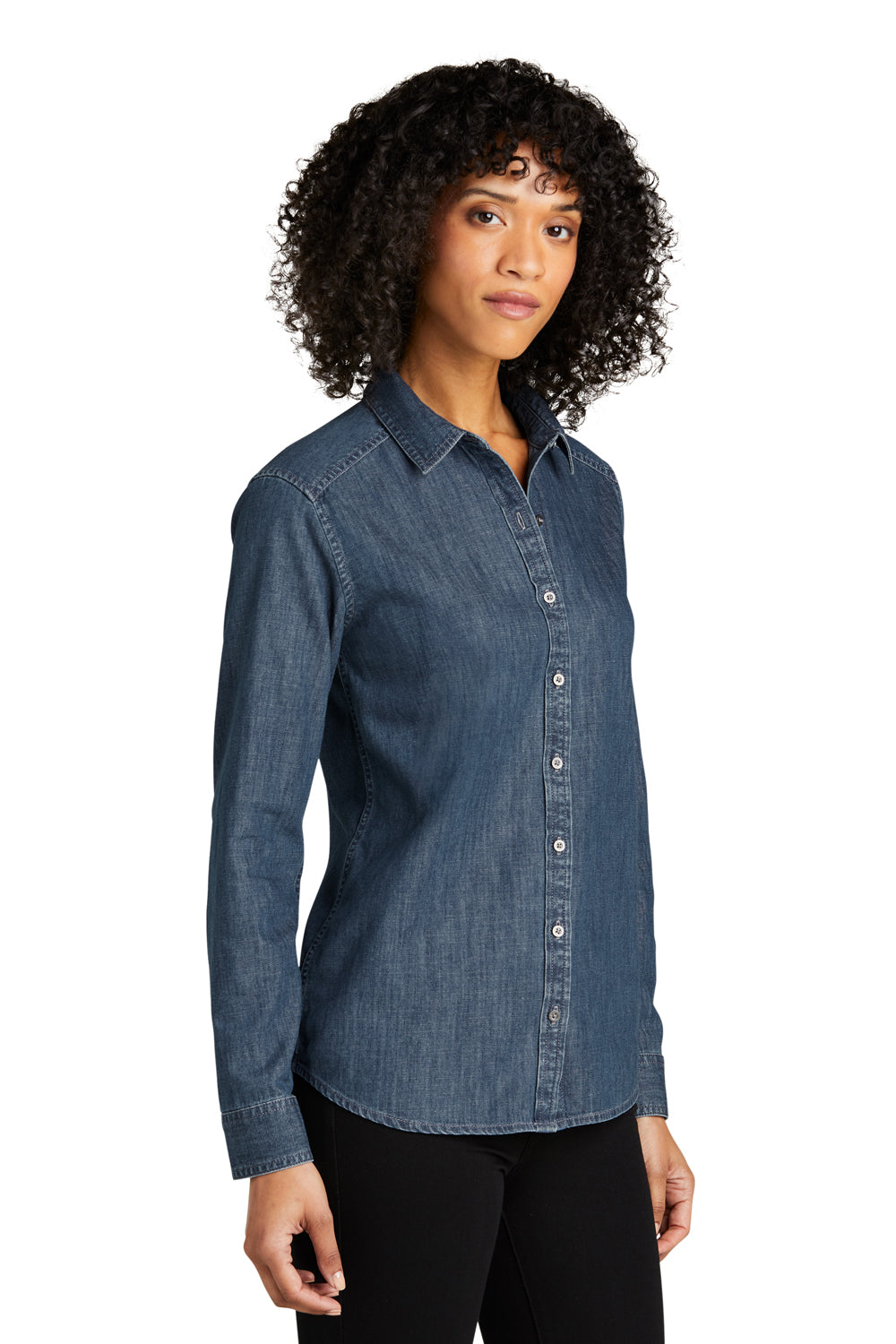 Port Authority LW676 Womens Perfect Denim Long Sleeve Button Down Shirt Medium Wash Model 3q